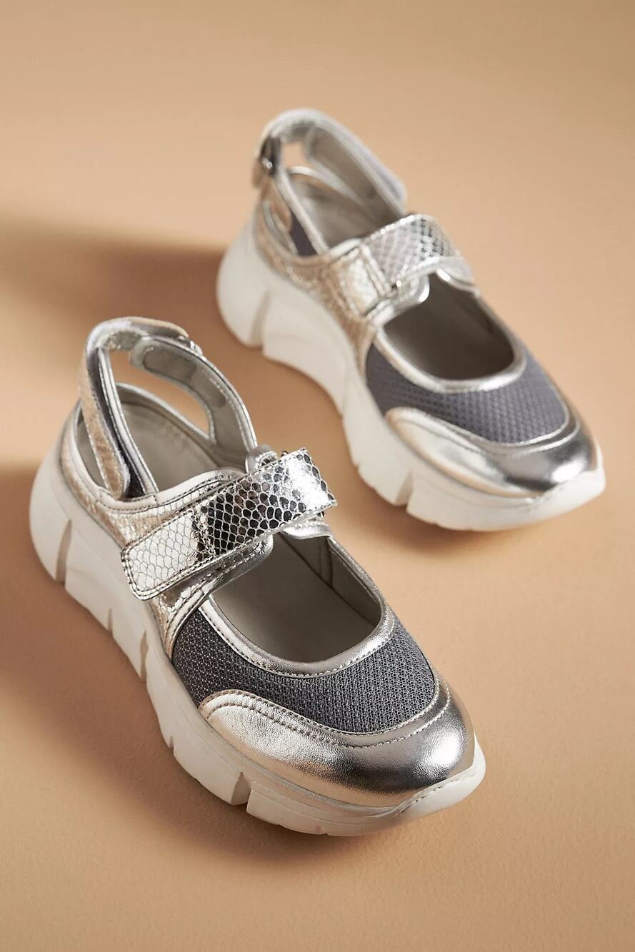 Seychelles Track Star Mary Jane sneakers in silver mesh